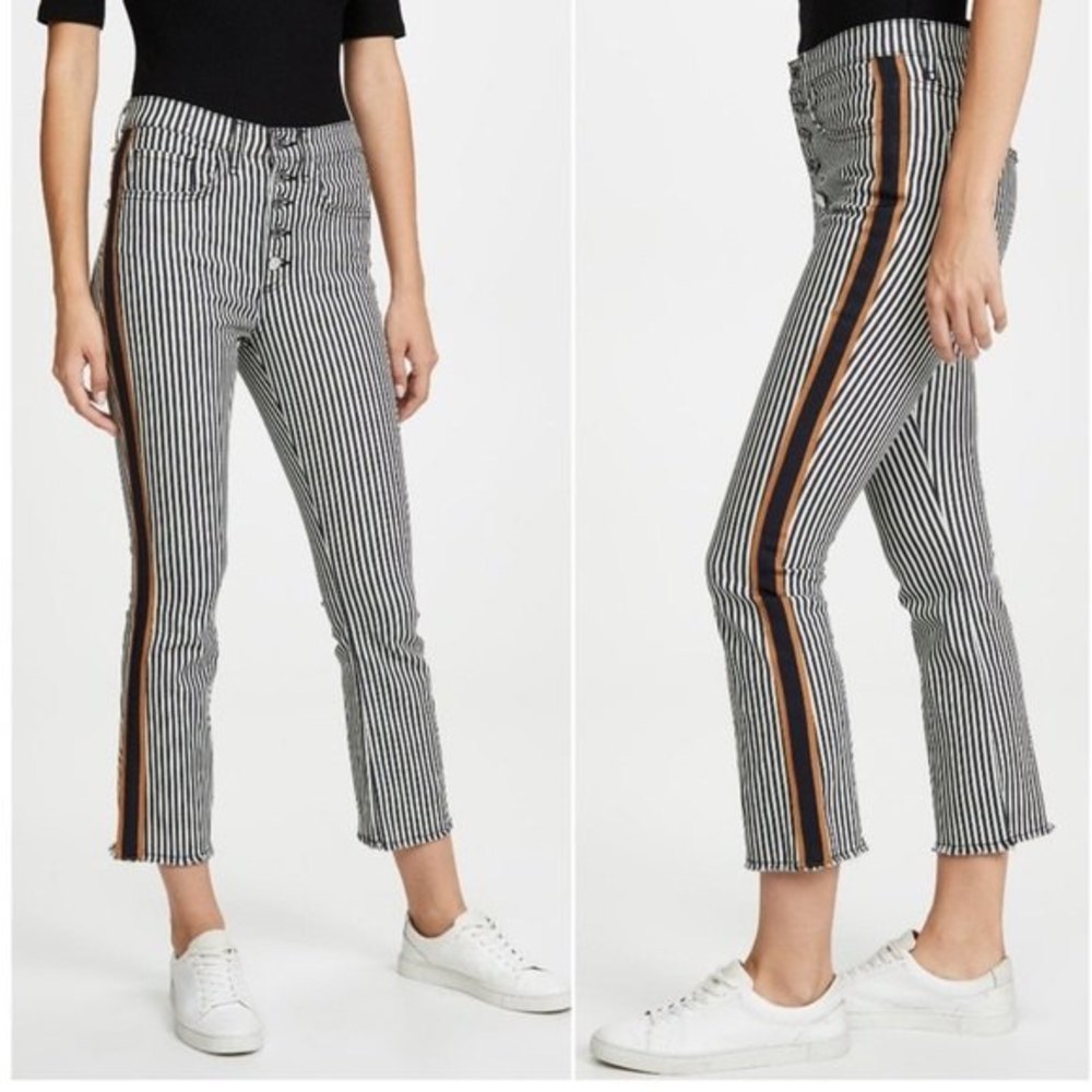 Veronica Beard Striped Boot Cut Jeans with Side Detail